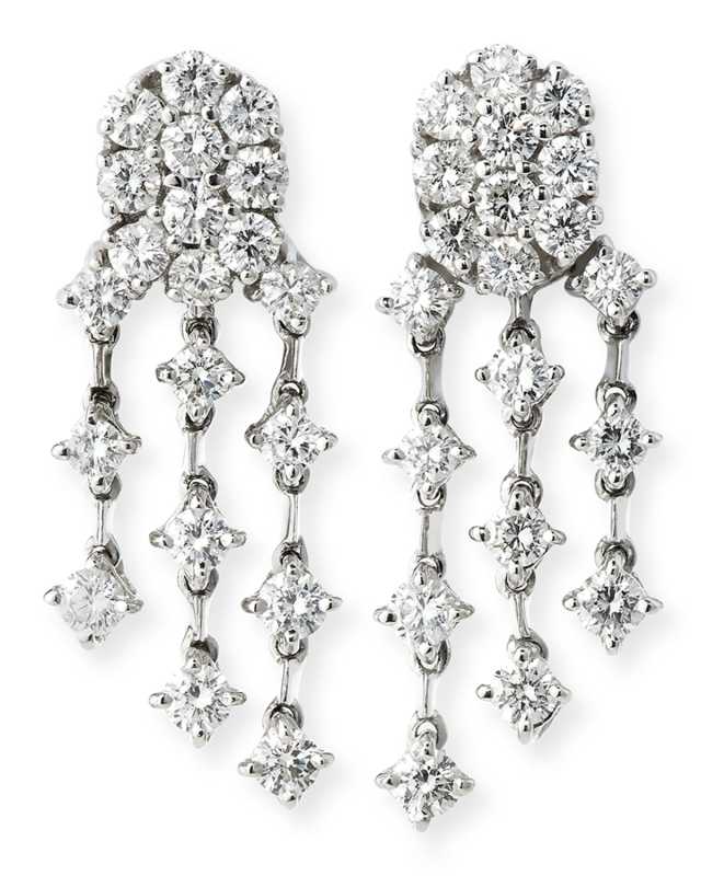 Three-Strand Diamond Chandelier Earrings in 18K White Gold